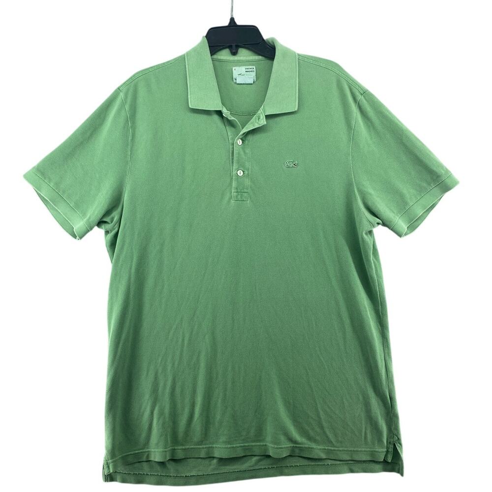 Lacoste Vintage Washed Polo Shirt Size 6 Green Short Sleeve Crocodile Logo